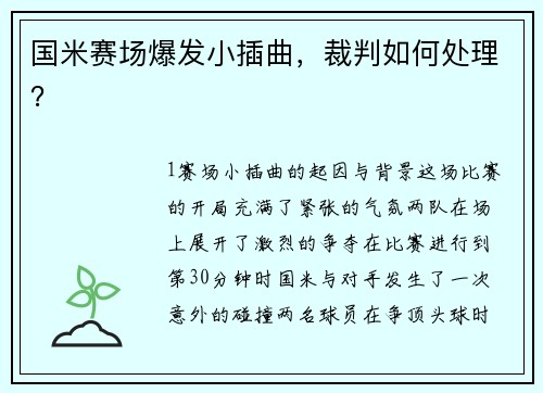 国米赛场爆发小插曲，裁判如何处理？