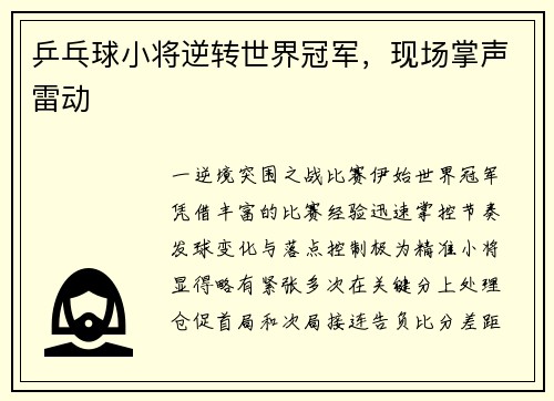 乒乓球小将逆转世界冠军，现场掌声雷动